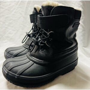 London Fog Kids Snow Boots Size 9 Black Faux Fur Lined Waterproof Duck Boots